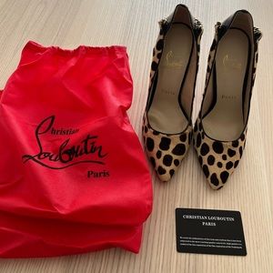 Brown Patent Leather Leopard Print Pointed-Toe Chain Pump Heels